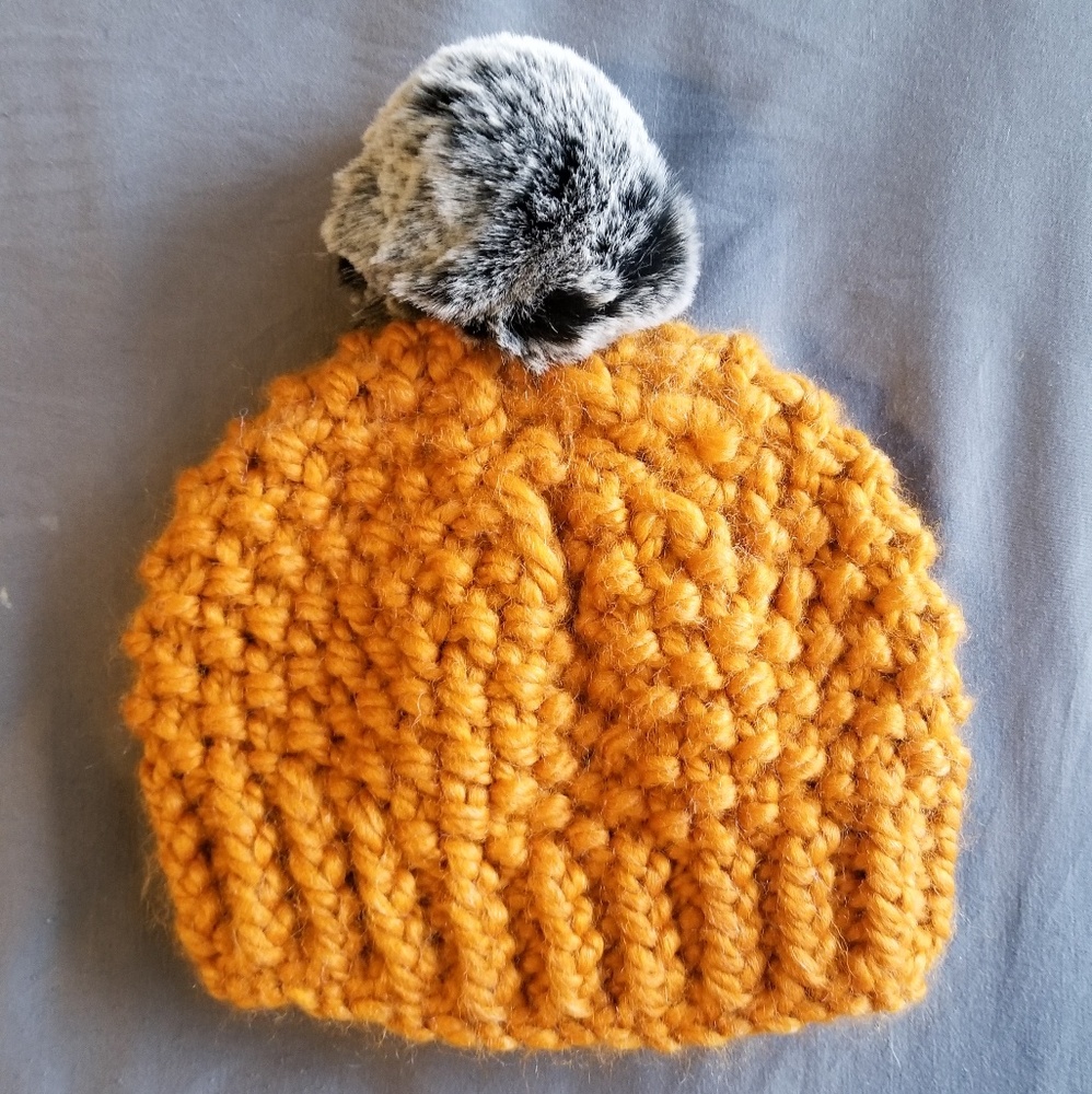 Mustard and Black Seed Stitch Beanie